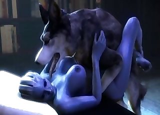 Blue alien slut from Mass Effect ravages a dog
