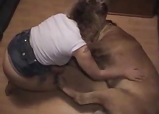 Beautiful babe is enjoying her lovely dog